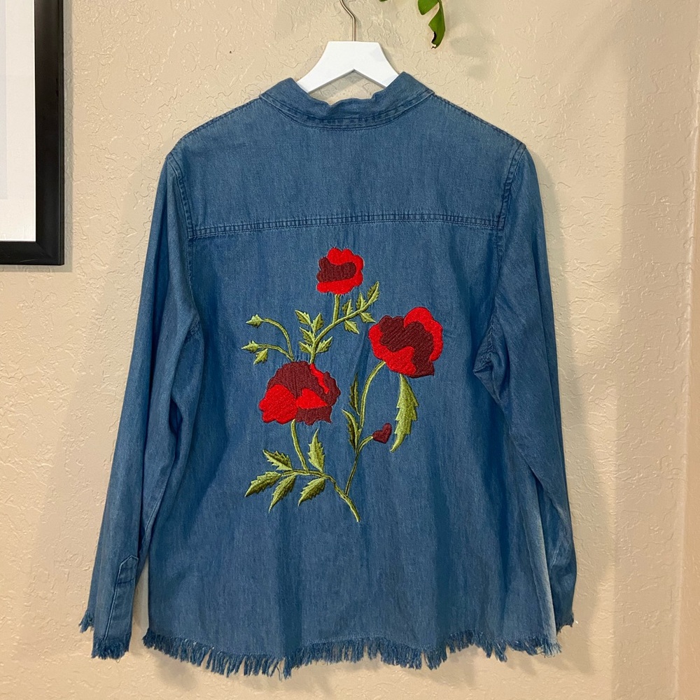 Denim Embroidered Button Down - image 5